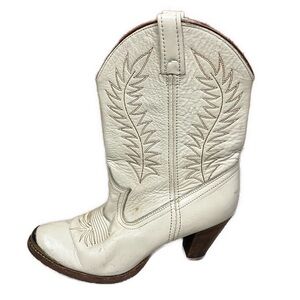 Vintage Women's Acme White Leather Heeled Western Cowboy Boots- Size 6.5‎